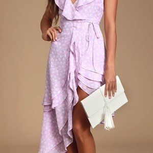 Cornelia Lavender Floral Ruffled Wrap Midi Dress